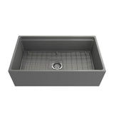 Contempo Step-Rim Apron Front Fireclay 33 in. Single Bowl Kitchen Sink with Integrated Work Station & Accessories in White