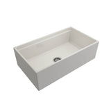 BOCCHI - Contempo Step-Rim Apron Front Fireclay 33 in. Single Bowl Kitchen Sink with Integrated Work Station & Accessories in Biscuit - Biscuit