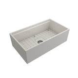Contempo Step-Rim Apron Front Fireclay 33 in. Single Bowl Kitchen Sink with Integrated Work Station & Accessories in White