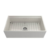 Contempo Step-Rim Apron Front Fireclay 33 in. Single Bowl Kitchen Sink with Integrated Work Station & Accessories in White