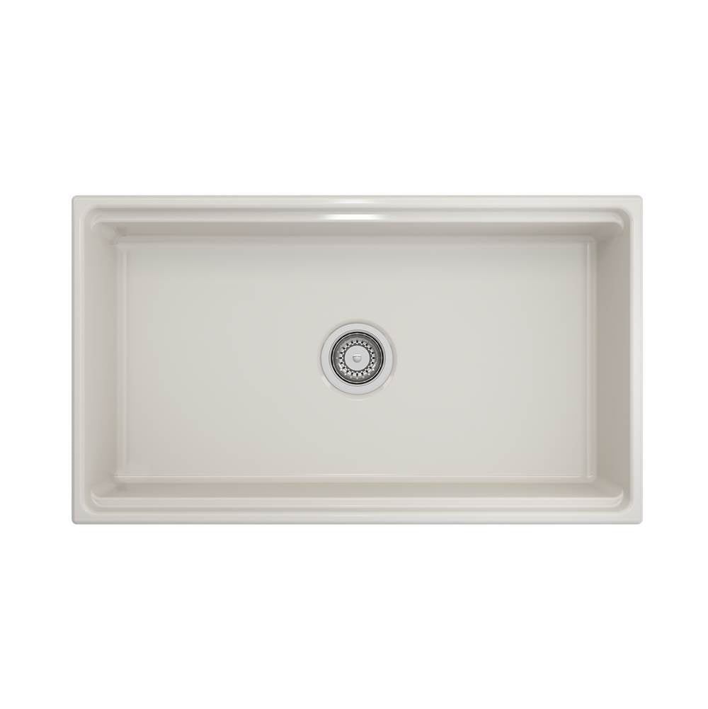 Contempo Step-Rim Apron Front Fireclay 33 in. Single Bowl Kitchen Sink with Integrated Work Station & Accessories in White