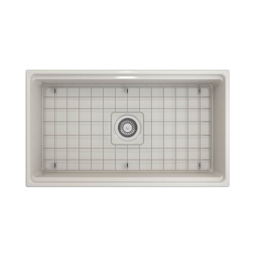Contempo Step-Rim Apron Front Fireclay 33 in. Single Bowl Kitchen Sink with Integrated Work Station & Accessories in White