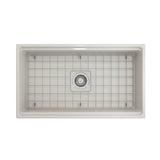 Contempo Step-Rim Apron Front Fireclay 33 in. Single Bowl Kitchen Sink with Integrated Work Station & Accessories in White
