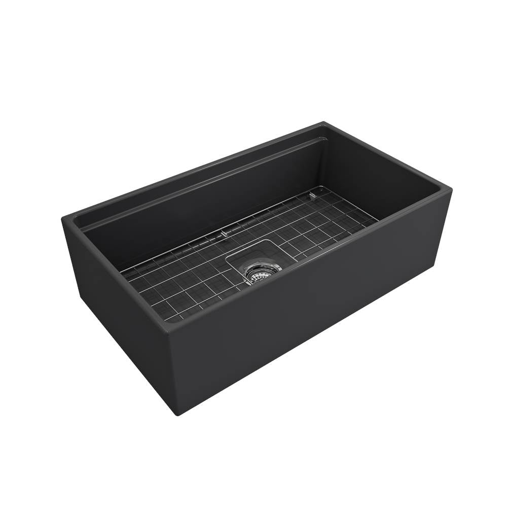 Contempo Step-Rim Apron Front Fireclay 33 in. Single Bowl Kitchen Sink with Integrated Work Station & Accessories in White
