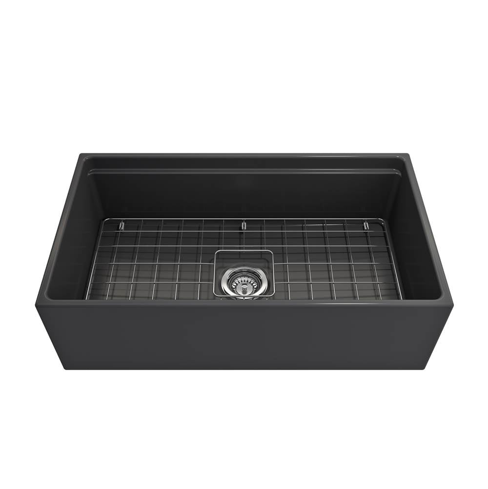 Contempo Step-Rim Apron Front Fireclay 33 in. Single Bowl Kitchen Sink with Integrated Work Station & Accessories in White
