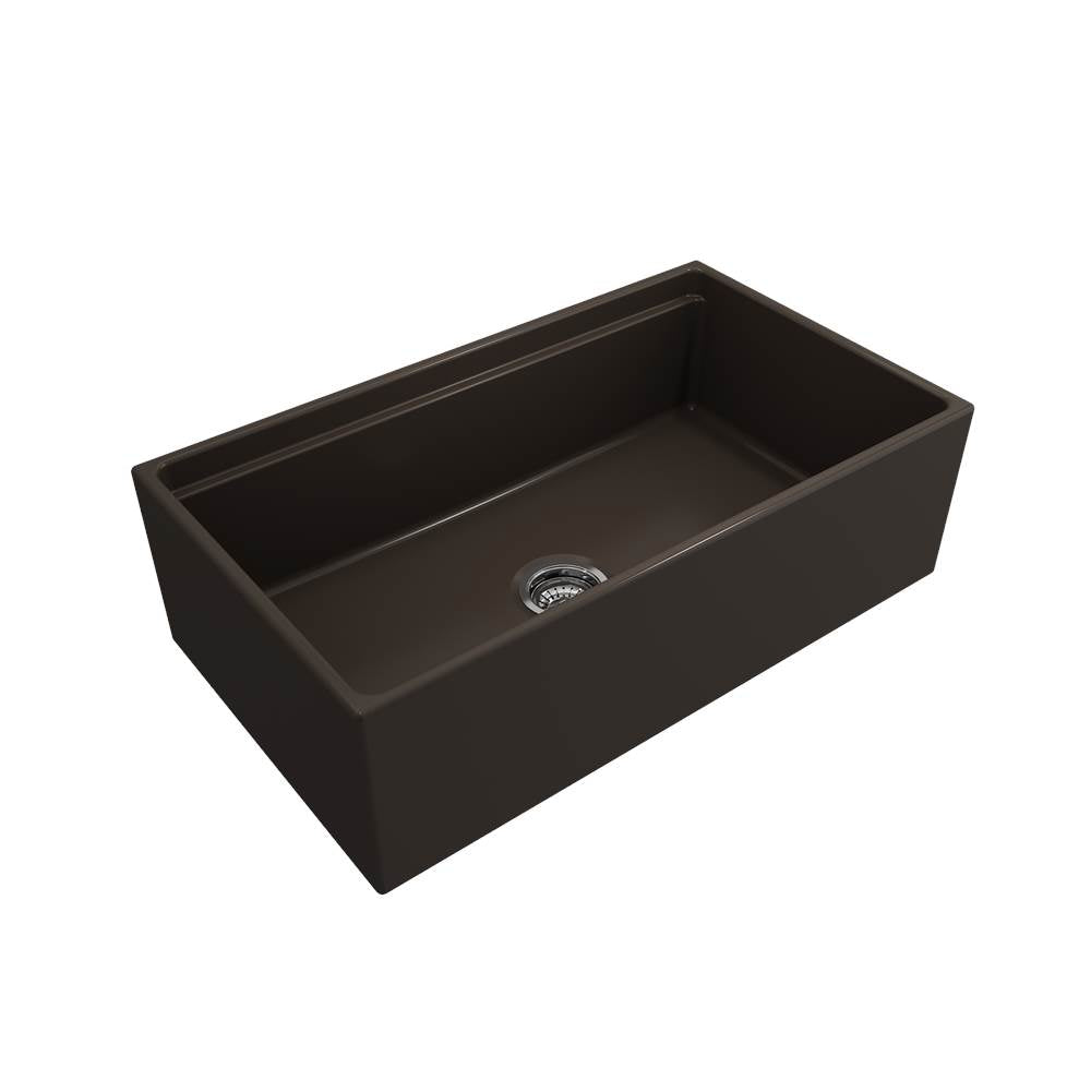 BOCCHI - Contempo Step-Rim Apron Front Fireclay 33 in. Single Bowl Kitchen Sink with Integrated Work Station & Accessories in Matte Brown - Matte Brown