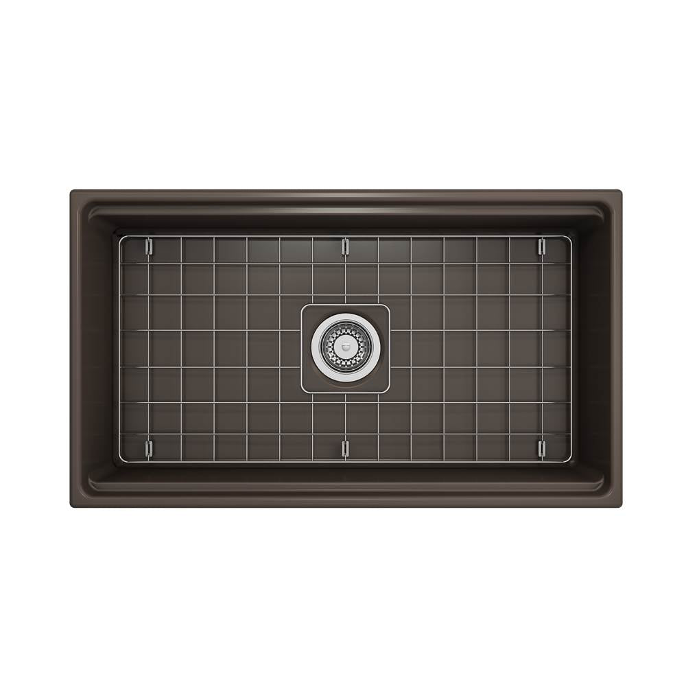 Contempo Step-Rim Apron Front Fireclay 33 in. Single Bowl Kitchen Sink with Integrated Work Station & Accessories in White