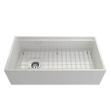 Contempo Step-Rim Apron Front Fireclay 36 in. Single Bowl Kitchen Sink with Integrated Work Station & Accessories in White