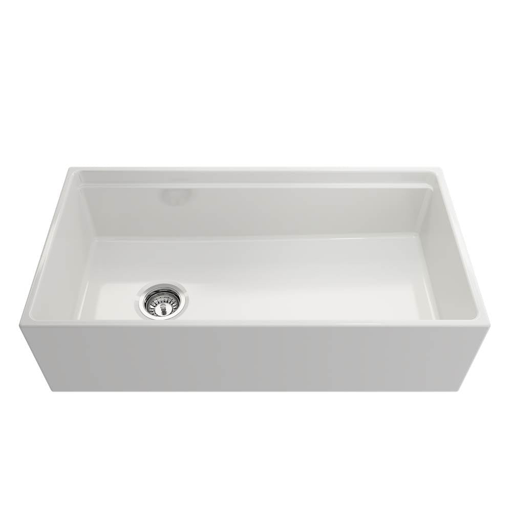 Contempo Step-Rim Apron Front Fireclay 36 in. Single Bowl Kitchen Sink with Integrated Work Station & Accessories in White
