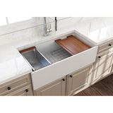 Contempo Step-Rim Apron Front Fireclay 36 in. Single Bowl Kitchen Sink with Integrated Work Station & Accessories in White