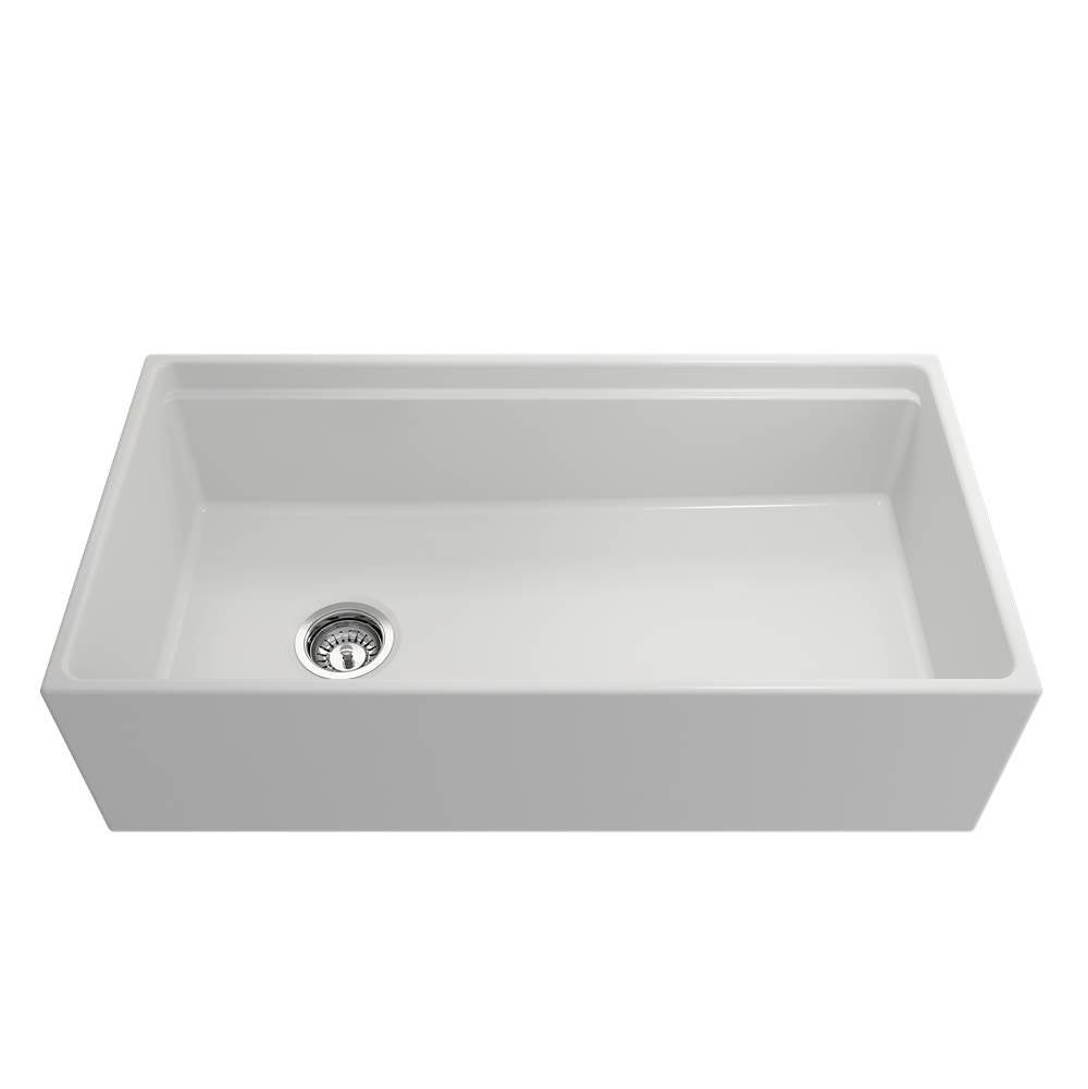Contempo Step-Rim Apron Front Fireclay 36 in. Single Bowl Kitchen Sink with Integrated Work Station & Accessories in White