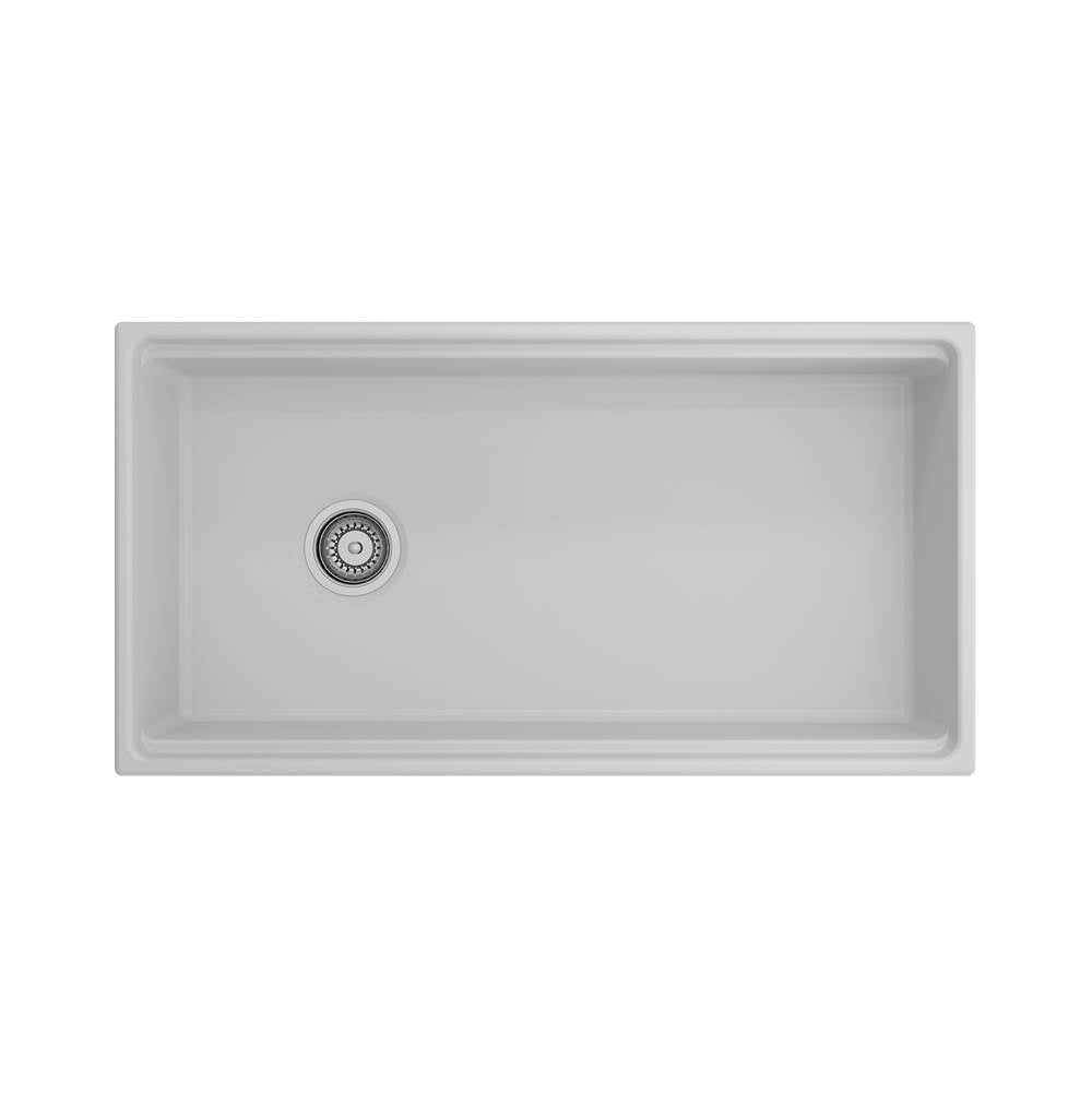 Contempo Step-Rim Apron Front Fireclay 36 in. Single Bowl Kitchen Sink with Integrated Work Station & Accessories in White