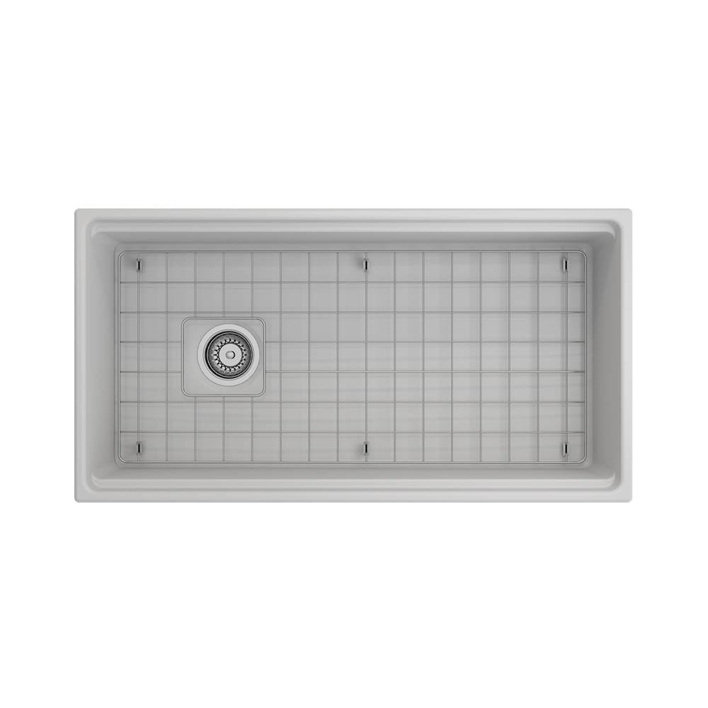 Contempo Step-Rim Apron Front Fireclay 36 in. Single Bowl Kitchen Sink with Integrated Work Station & Accessories in White