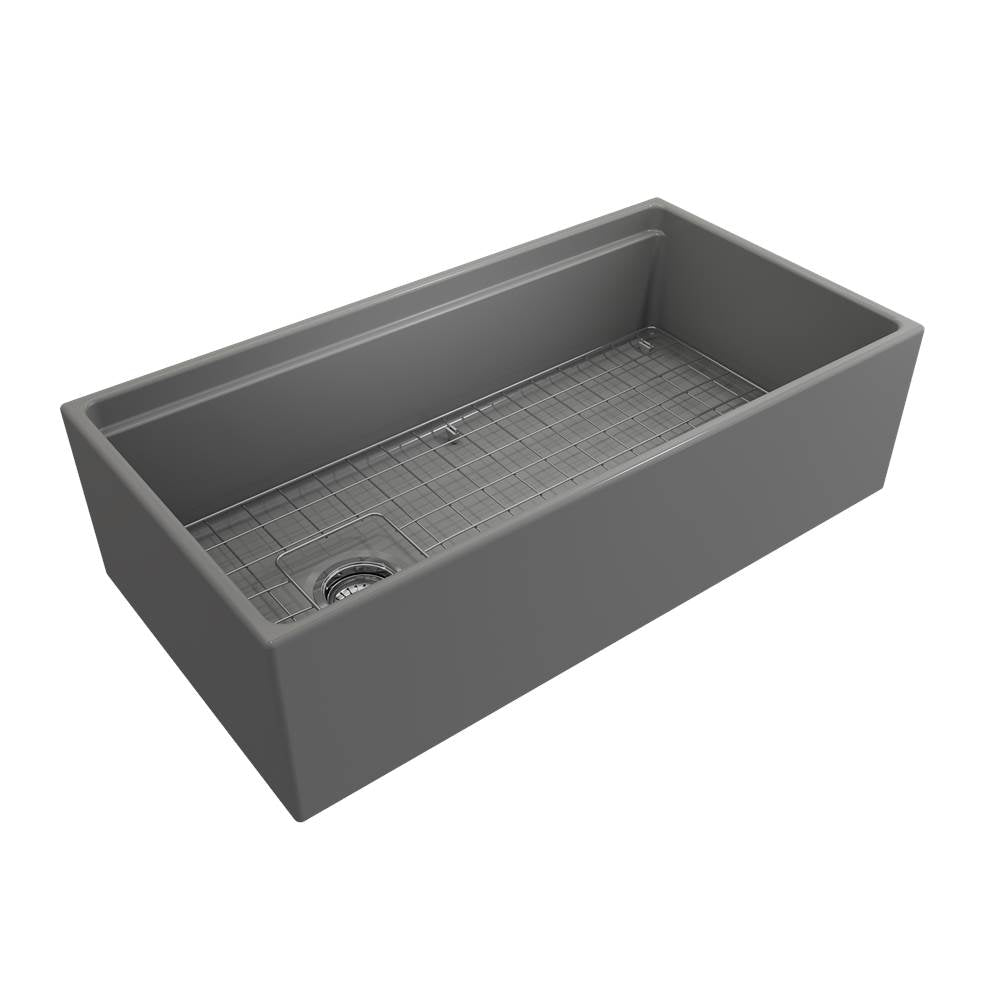 Contempo Step-Rim Apron Front Fireclay 36 in. Single Bowl Kitchen Sink with Integrated Work Station & Accessories in White