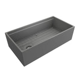 Contempo Step-Rim Apron Front Fireclay 36 in. Single Bowl Kitchen Sink with Integrated Work Station & Accessories in White