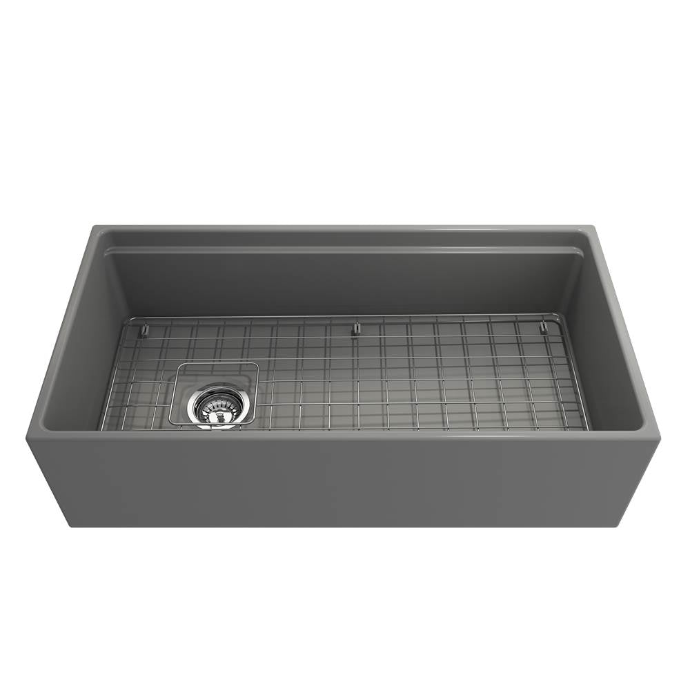 Contempo Step-Rim Apron Front Fireclay 36 in. Single Bowl Kitchen Sink with Integrated Work Station & Accessories in White