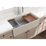 Contempo Step-Rim Apron Front Fireclay 36 in. Single Bowl Kitchen Sink with Integrated Work Station & Accessories in White