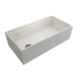 BOCCHI - Contempo Step-Rim Apron Front Fireclay 36 in. Single Bowl Kitchen Sink with Integrated Work Station & Accessories in Biscuit - Biscuit