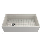 Contempo Step-Rim Apron Front Fireclay 36 in. Single Bowl Kitchen Sink with Integrated Work Station & Accessories in White