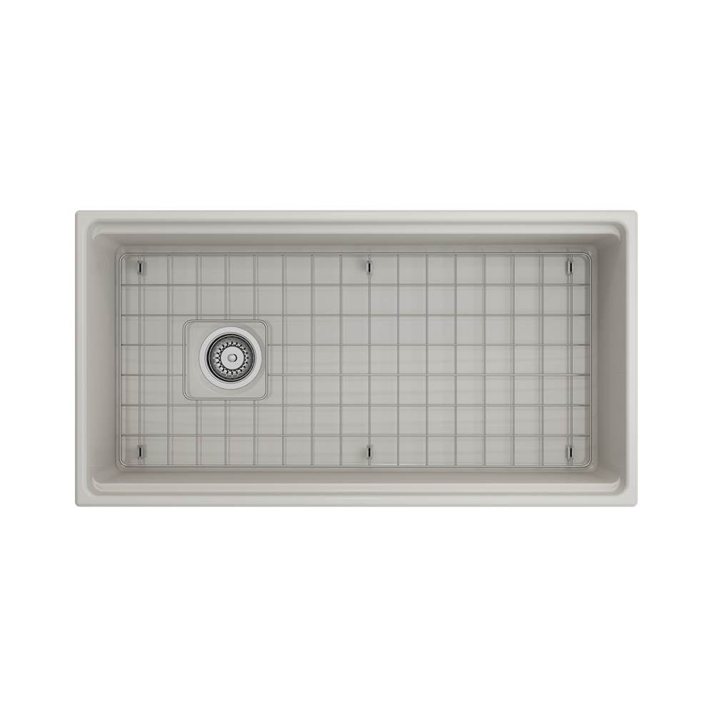 Contempo Step-Rim Apron Front Fireclay 36 in. Single Bowl Kitchen Sink with Integrated Work Station & Accessories in White