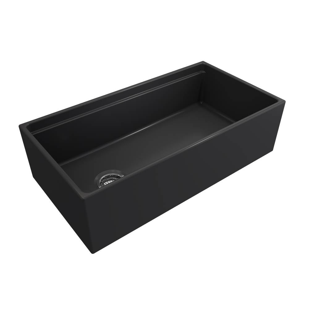 BOCCHI - Contempo Step-Rim Apron Front Fireclay 36 in. Single Bowl Kitchen Sink with Integrated Work Station & Accessories in Matte Dark Gray - Matte Dark Gray