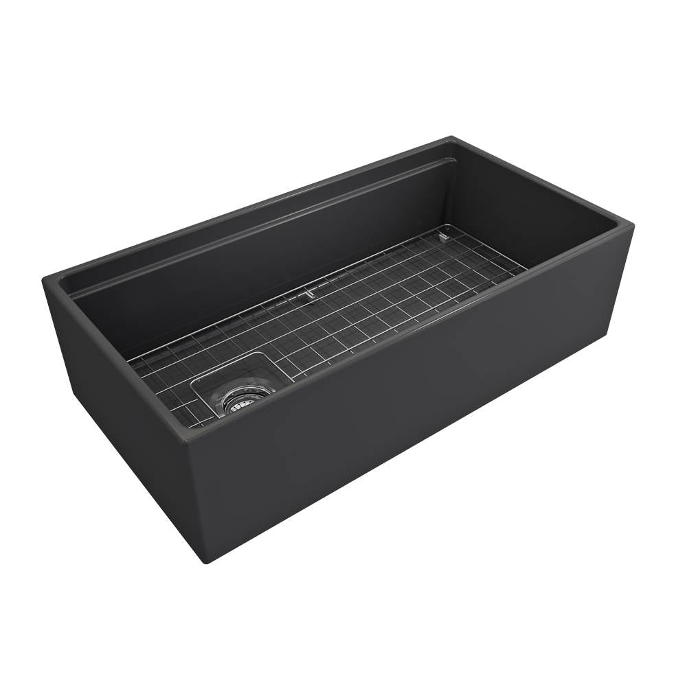 Contempo Step-Rim Apron Front Fireclay 36 in. Single Bowl Kitchen Sink with Integrated Work Station & Accessories in White