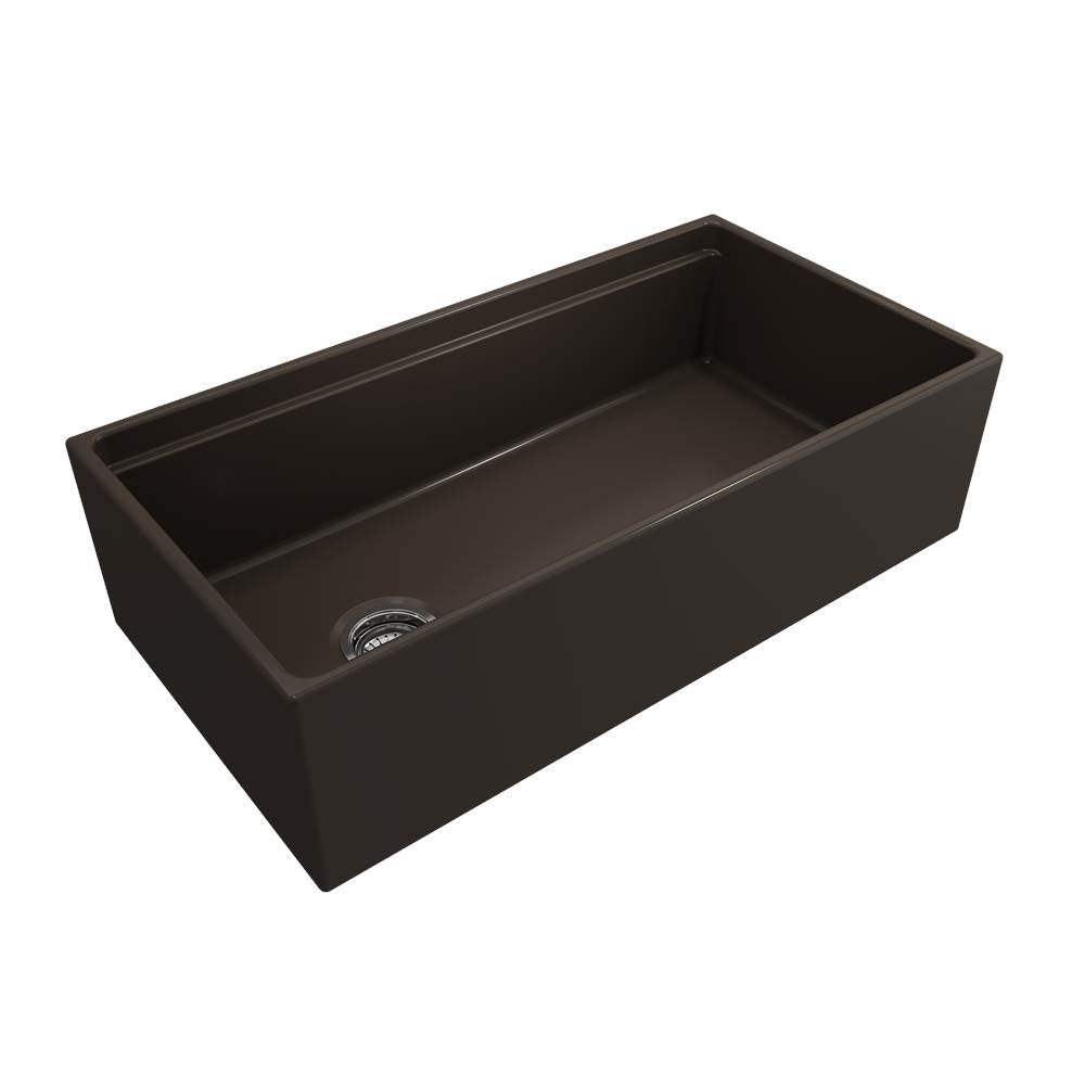BOCCHI - Contempo Step-Rim Apron Front Fireclay 36 in. Single Bowl Kitchen Sink with Integrated Work Station & Accessories in Matte Brown - Matte Brown