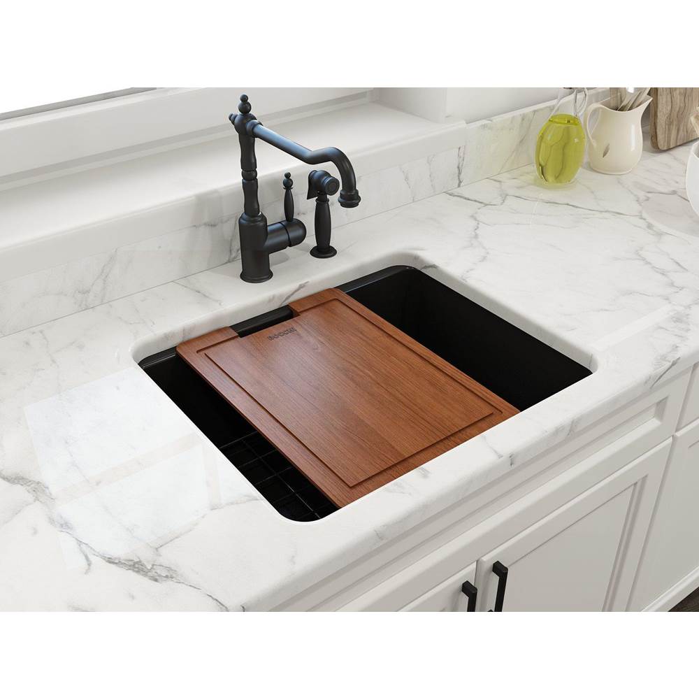 BOCCHI - Sotto Dual-Mount Fireclay 24 in. Single Bowl Kitchen Sink with Protective Bottom Grid and Strainer in Matte Black - Matte Black