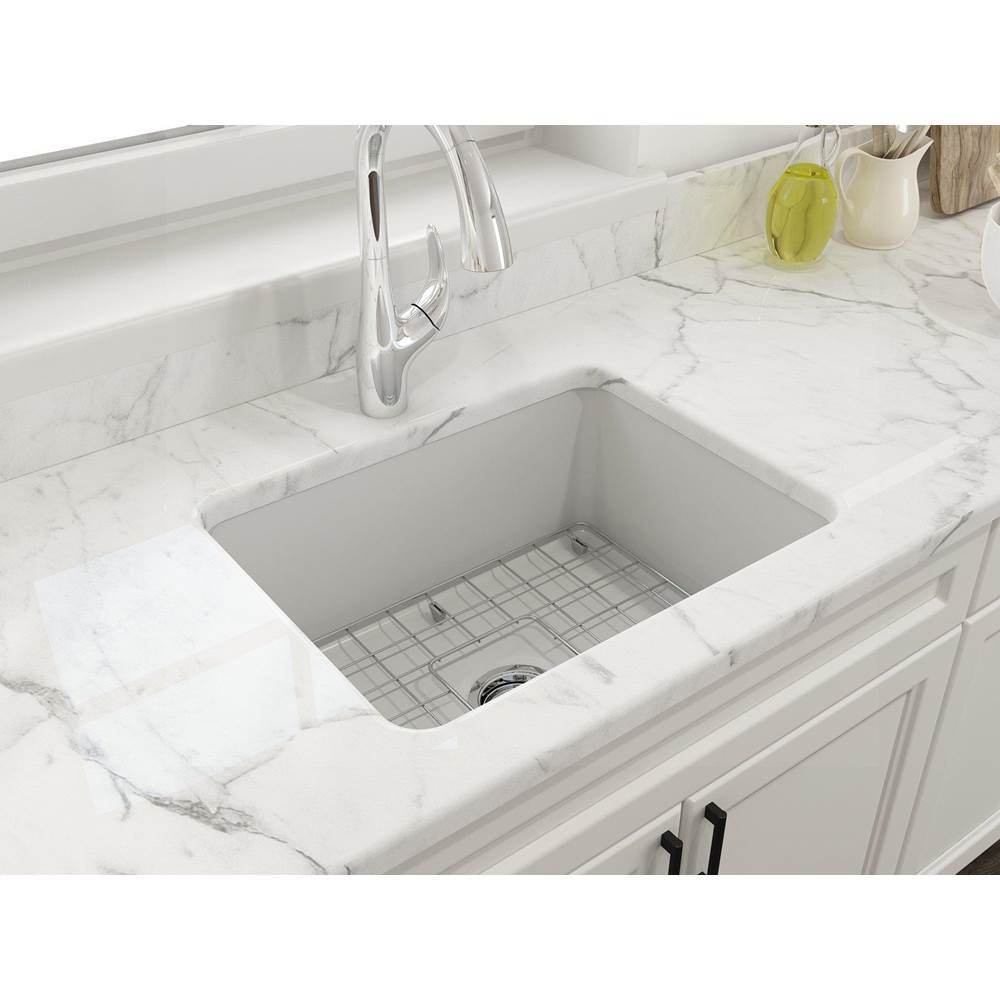 BOCCHI - Sotto Dual-Mount Fireclay 24 in. Single Bowl Kitchen Sink with Protective Bottom Grid and Strainer in Matte White - Matte White