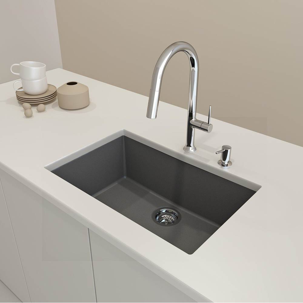 BOCCHI - Campino Uno Dual-Mount 27''. Single Bowl Granite Composite Kitchen Sink in Concrete Gray - Concrete Gray