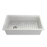 BOCCHI - Sotto Step-Rim Tri-Mount Fireclay 34 in. Single Bowl Kitchen Sink Integrated Workstation and Accessories with Protective Bottom Grid and Strainer in White - White