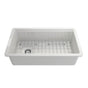 BOCCHI - Sotto Step-Rim Tri-Mount Fireclay 34 in. Single Bowl Kitchen Sink Integrated Workstation and Accessories with Protective Bottom Grid and Strainer in White - White