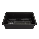BOCCHI - Sotto Step-Rim Tri-Mount Fireclay 34 in. Single Bowl Kitchen Sink Integrated Workstation and Accessories with Protective Bottom Grid and Strainer in Matte Black - Matte Black