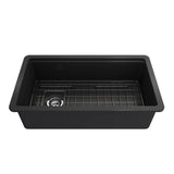 BOCCHI - Sotto Step-Rim Tri-Mount Fireclay 34 in. Single Bowl Kitchen Sink Integrated Workstation and Accessories with Protective Bottom Grid and Strainer in Matte Dark Gray - Matte Dark Gray