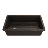 BOCCHI - Sotto Step-Rim Tri-Mount Fireclay 34 in. Single Bowl Kitchen Sink Integrated Workstation and Accessories with Protective Bottom Grid and Strainer in Matte Brown - Matte Brown
