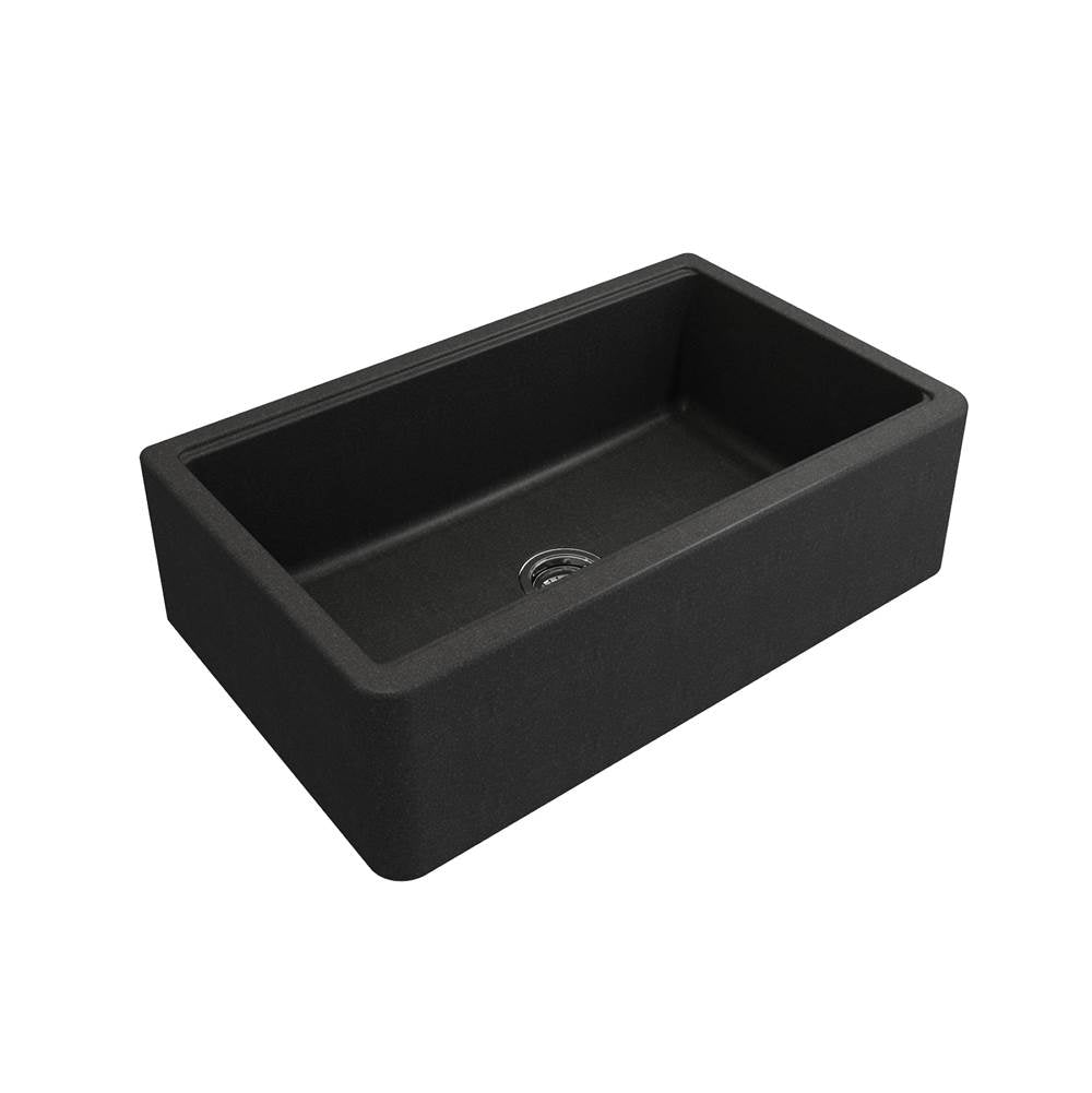 BOCCHI - Arona Apron-Front 33 in. Single Bowl Granite Composite Kitchen Sink with Integrated Workstation and Accessories in Metallic Black - Metallic Black