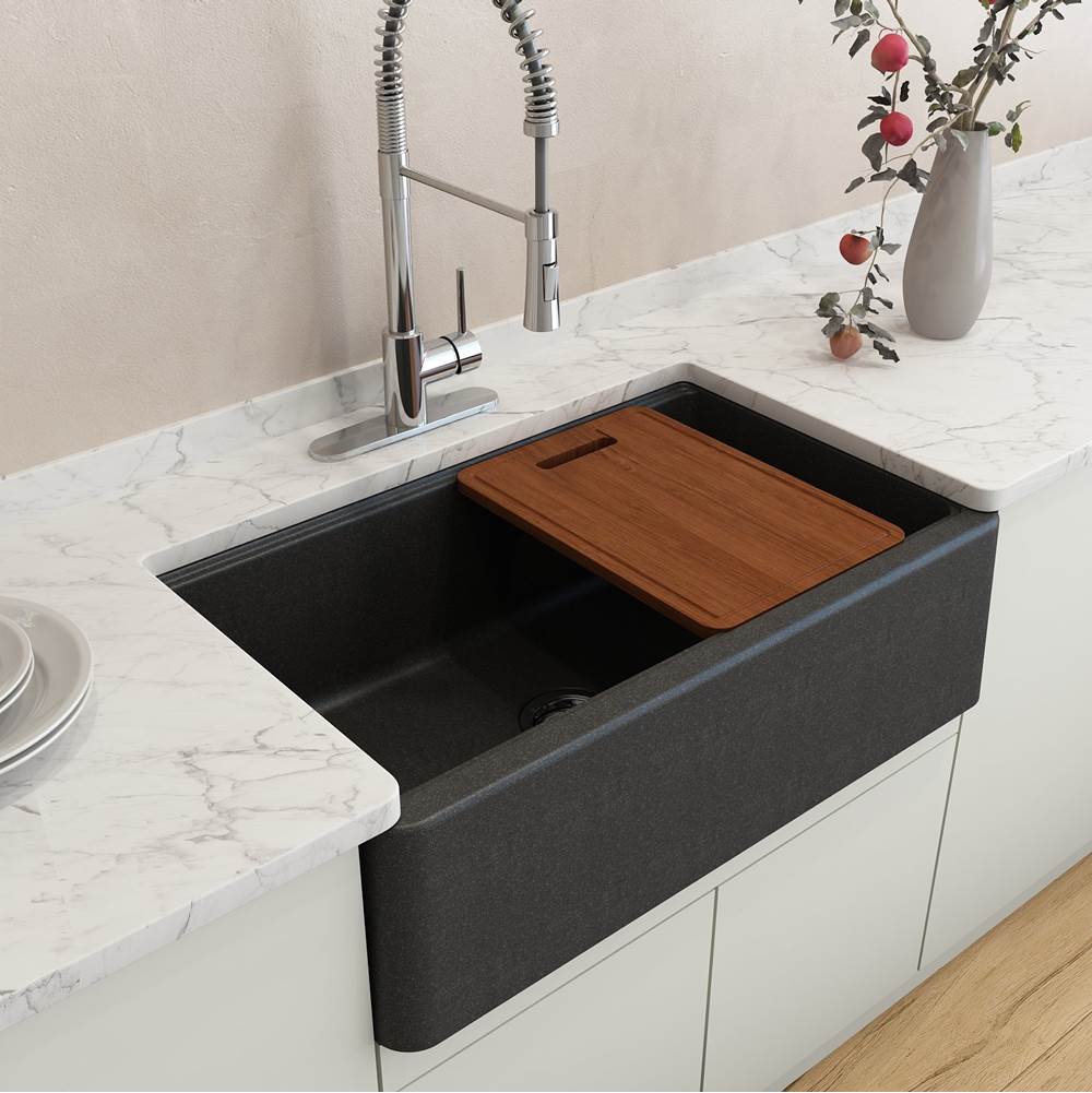 Arona Apron-Front 33 in. Single Bowl Granite Composite Kitchen Sink with Integrated Workstation and Accessories in Matte Black