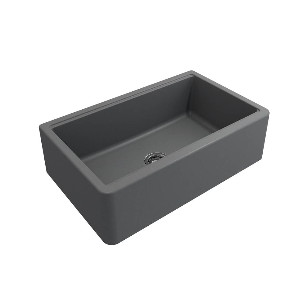 BOCCHI - Arona Apron-Front 33 in. Single Bowl Granite Composite Kitchen Sink with Integrated Workstation and Accessories in Concrete Gray - Concrete Gray