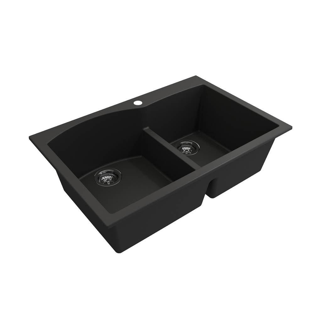 Campino Duo Dual Mount Granite Composite 33 in. 60/40 Double Bowl Kitchen Sink with Strainers in Matte Black