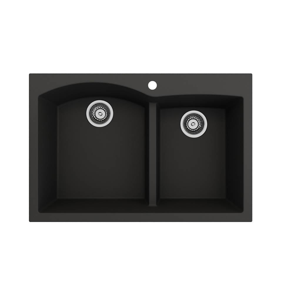 Campino Duo Dual Mount Granite Composite 33 in. 60/40 Double Bowl Kitchen Sink with Strainers in Matte Black