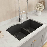 BOCCHI - Campino Duo Dual Mount Granite Composite 33 in. 60/40 Double Bowl Kitchen Sink with Strainers in Metallic Black - Metallic Black