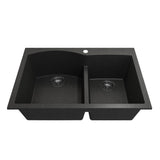 Campino Duo Dual Mount Granite Composite 33 in. 60/40 Double Bowl Kitchen Sink with Strainers in Matte Black