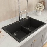 Campino Duo Dual Mount Granite Composite 33 in. 60/40 Double Bowl Kitchen Sink with Strainers in Matte Black