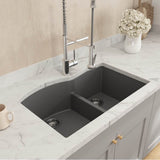 BOCCHI - Campino Duo Dual Mount Granite Composite 33 in. 60/40 Double Bowl Kitchen Sink with Strainers in Concrete Gray - Concrete Gray