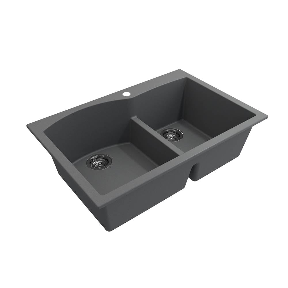 Campino Duo Dual Mount Granite Composite 33 in. 60/40 Double Bowl Kitchen Sink with Strainers in Matte Black