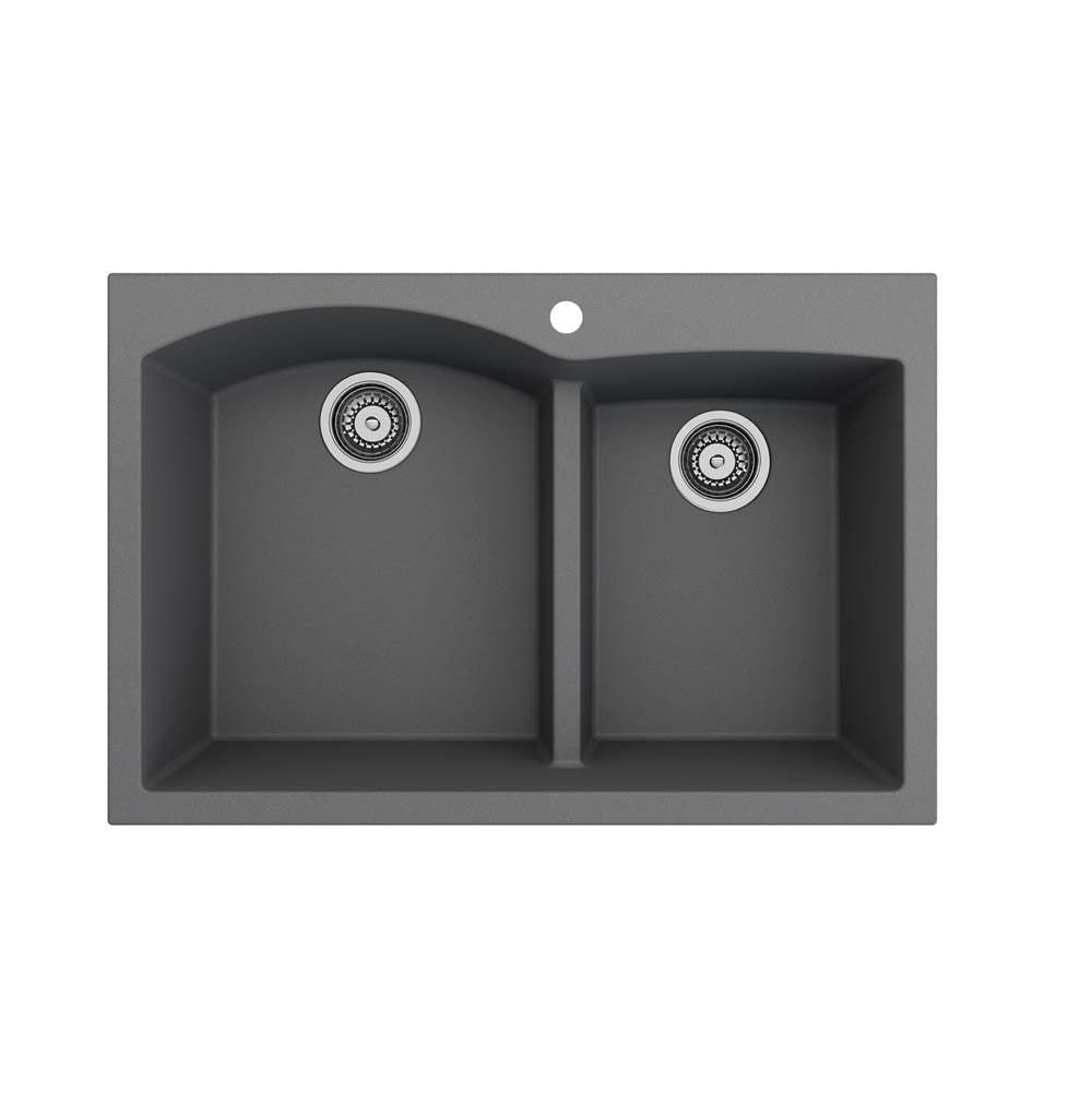 Campino Duo Dual Mount Granite Composite 33 in. 60/40 Double Bowl Kitchen Sink with Strainers in Matte Black