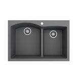 Campino Duo Dual Mount Granite Composite 33 in. 60/40 Double Bowl Kitchen Sink with Strainers in Matte Black