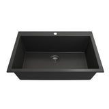Campino Uno Dual Mount Granite Composite 33 in. Single Bowl Kitchen Sink with Strainer in Matte Black