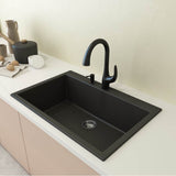 Campino Uno Dual Mount Granite Composite 33 in. Single Bowl Kitchen Sink with Strainer in Matte Black