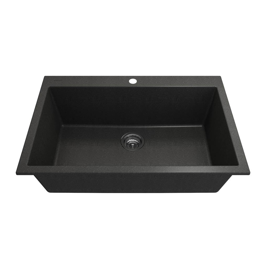 Campino Uno Dual Mount Granite Composite 33 in. Single Bowl Kitchen Sink with Strainer in Matte Black